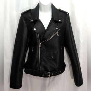 Ly Varey Lin Faux Leather Polyurethane Motorcycle Jacket, Black, M